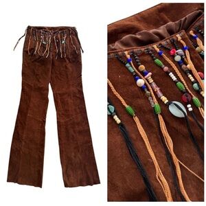 Vintage Y2K Wilsons Suede Pants 6 Bootcut Flare Beaded Fringe Hippie Boho Venus
